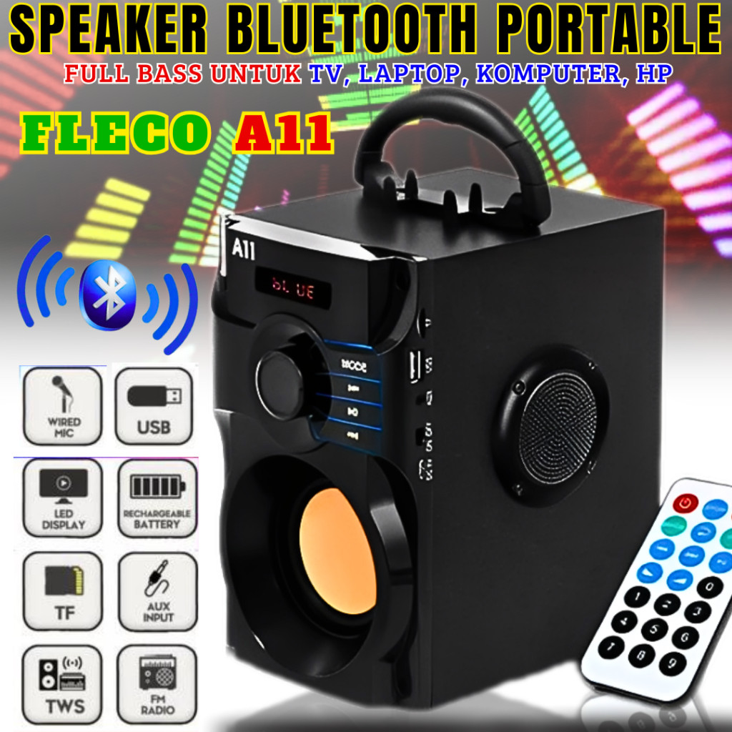 RB Speaker Super Bass Fleco A11 Untuk Tv, Laptop, Komputer, Hp | Speaker Bluetooth Full Bass Portabl