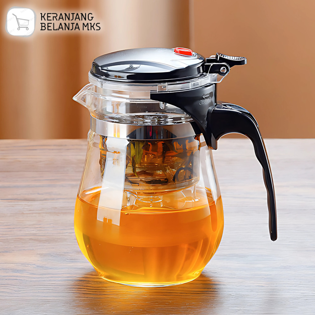 Teko Teh Kaca Saringan Tahan Panas Infuser Teapot 350ml/500ml/700ml