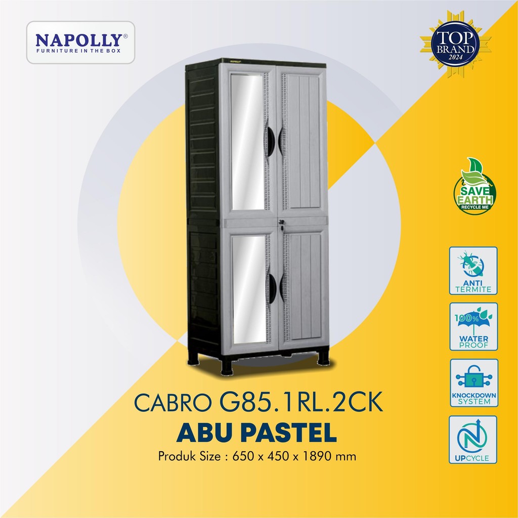 Napolly Lemari Pakaian Gantungan + Cermin (CABRO-G85.1RL. 2CK) Plastik Rotan