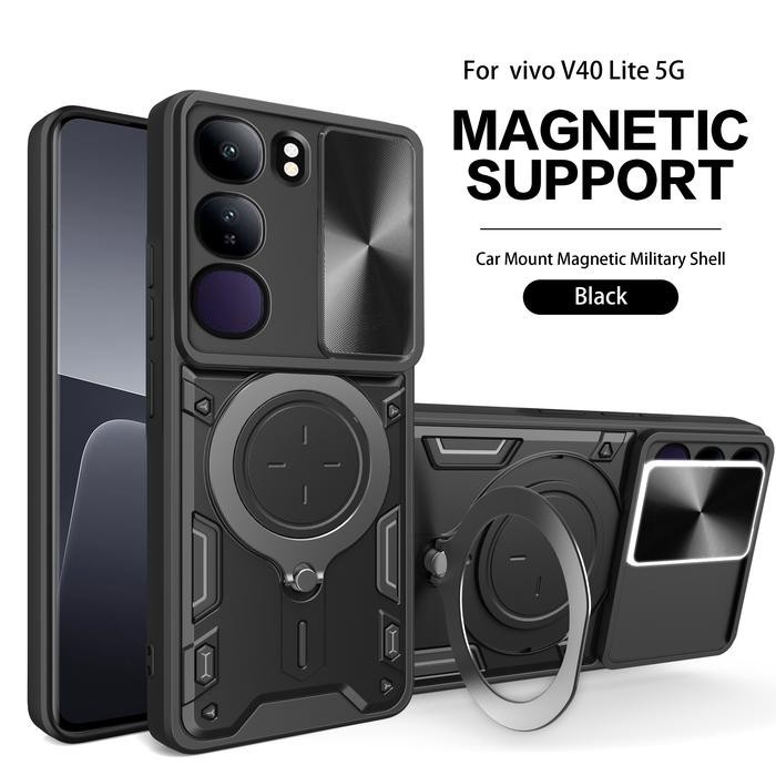 CASE FOR VIVO V40 LITE 4G / 5G CAMERA SLIDE MAGNETIC 360 RING STAND SOFTCASE