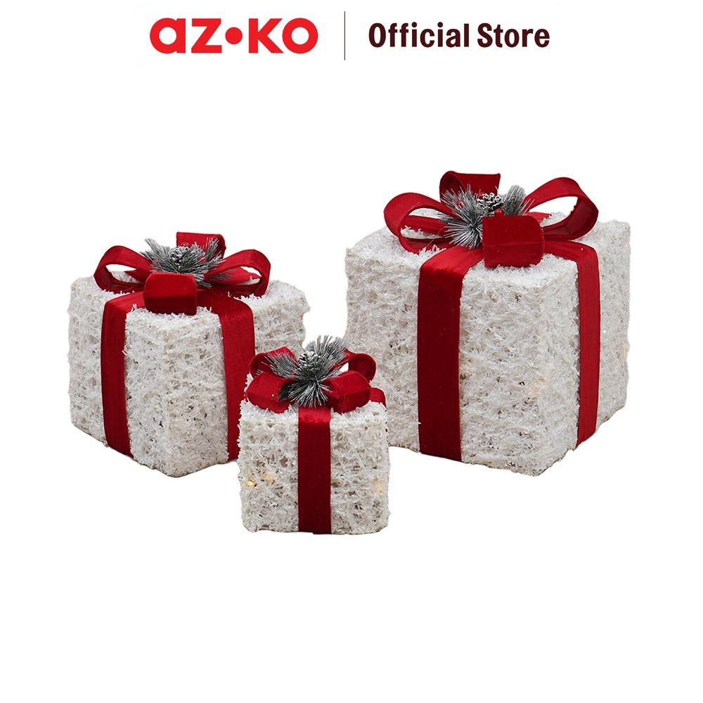 AZKO Noelle Set 3 Pcs Miniatur Dekorasi Natal Christmas Gift Box - Putih/Merah Hiasan Natal Pernak P