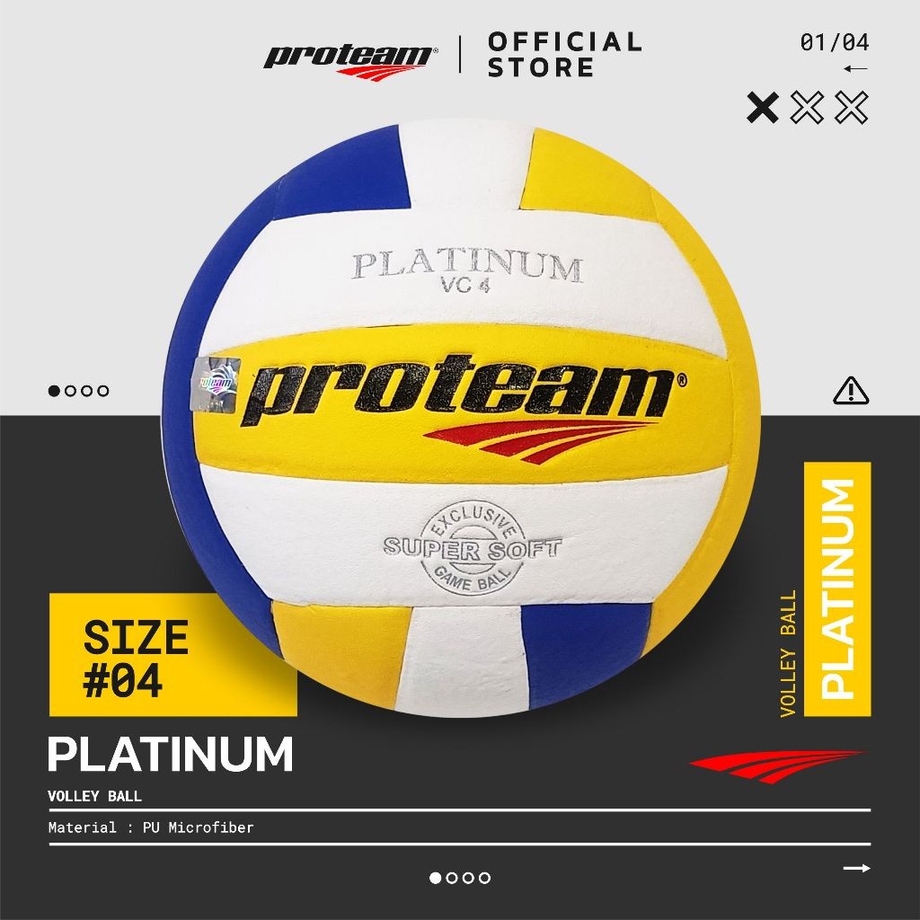 Bola Voli Original Proteam Volley Ball Platinum Blue-Yellow Bahan PU Japan Microfiber Size 4 <anggas
