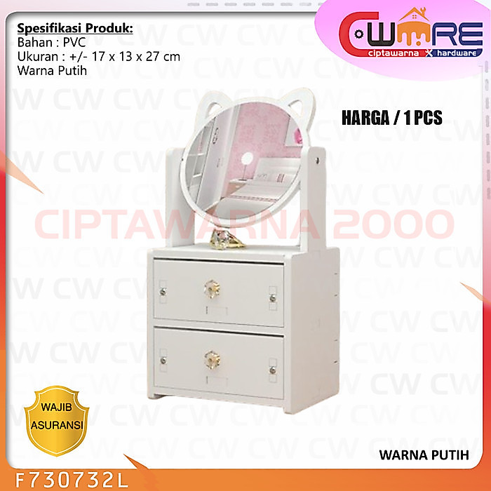 Rak Organizer Make Up Tempat Kotak Penyimpanan Kosmetik Skincare Cermin 2 Laci - NATS CW2K
