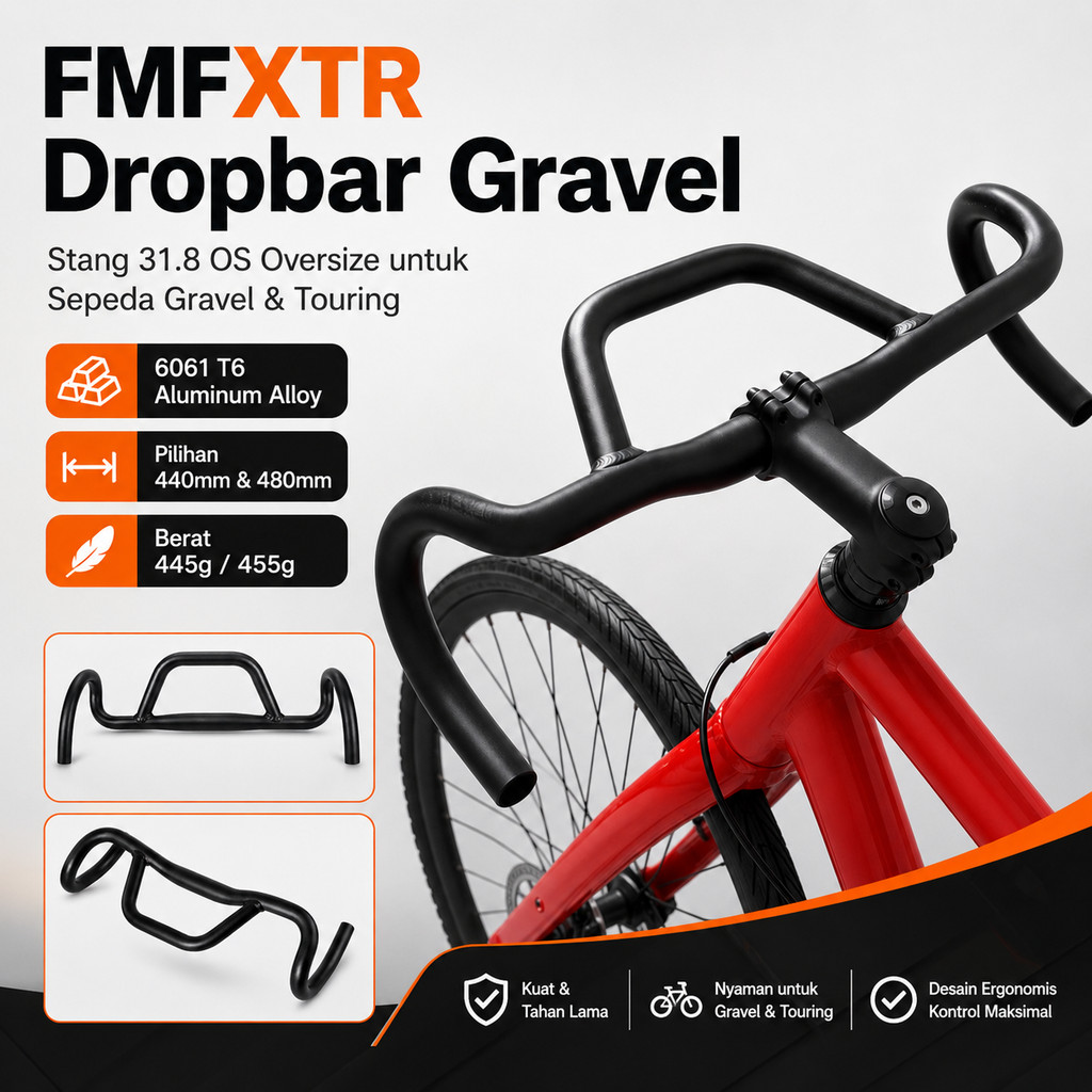 FMFXTR Dropbar Drop Bar Flare Stang Double Oversize 440 31.8 OS 480 mm Sepeda Gravel Touring Roadbik