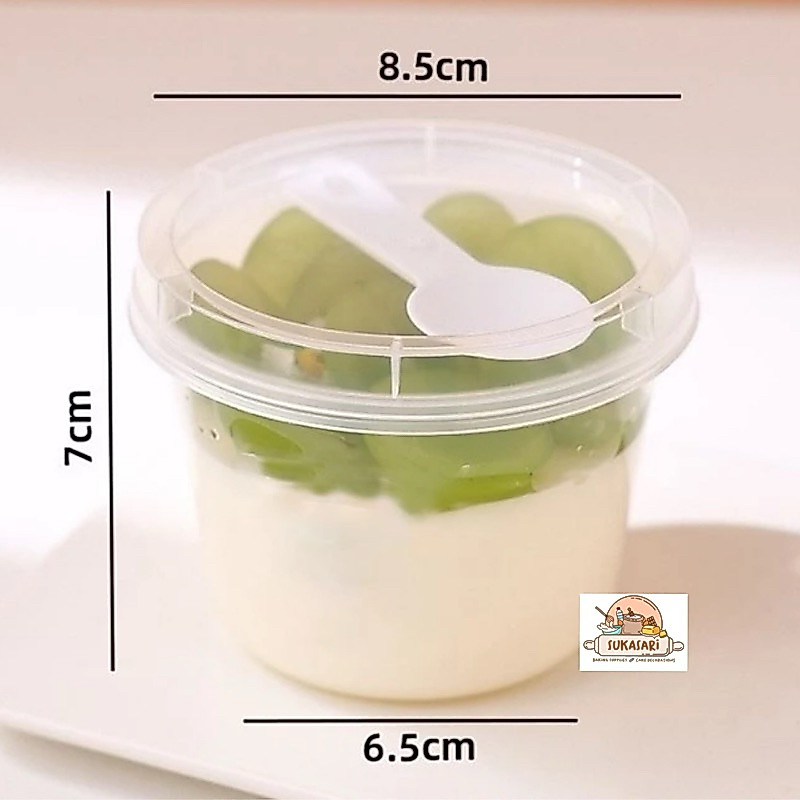 Gelas Pudding no(2) 280ML include tutup sendok Pudding cup tiramisu dessert cup bulat lid spoon