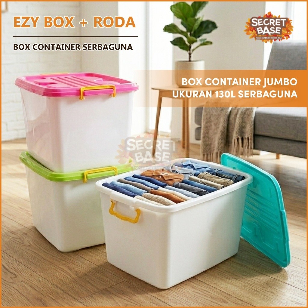 EZY BOX CONTAINER 130 LITER + RODA - Box Container / Kontainer Box Plastik / Box Jumbo 150 Liter