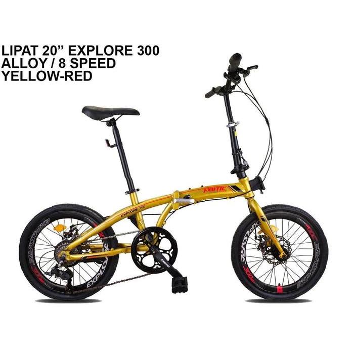 Sepeda Lipat Folding Bike Exotic Explore 300 20 8 Speed Alloy - Kuning