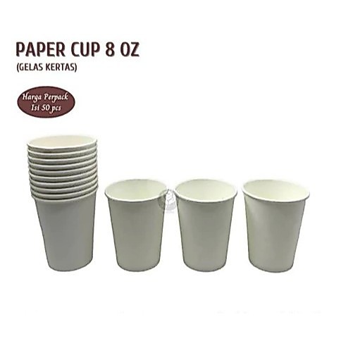 TKKH 50pcs PAPER CUP 8oz POLOS PAPER CUP KOPI GELAS KOPI PANAS KERTAS CUP