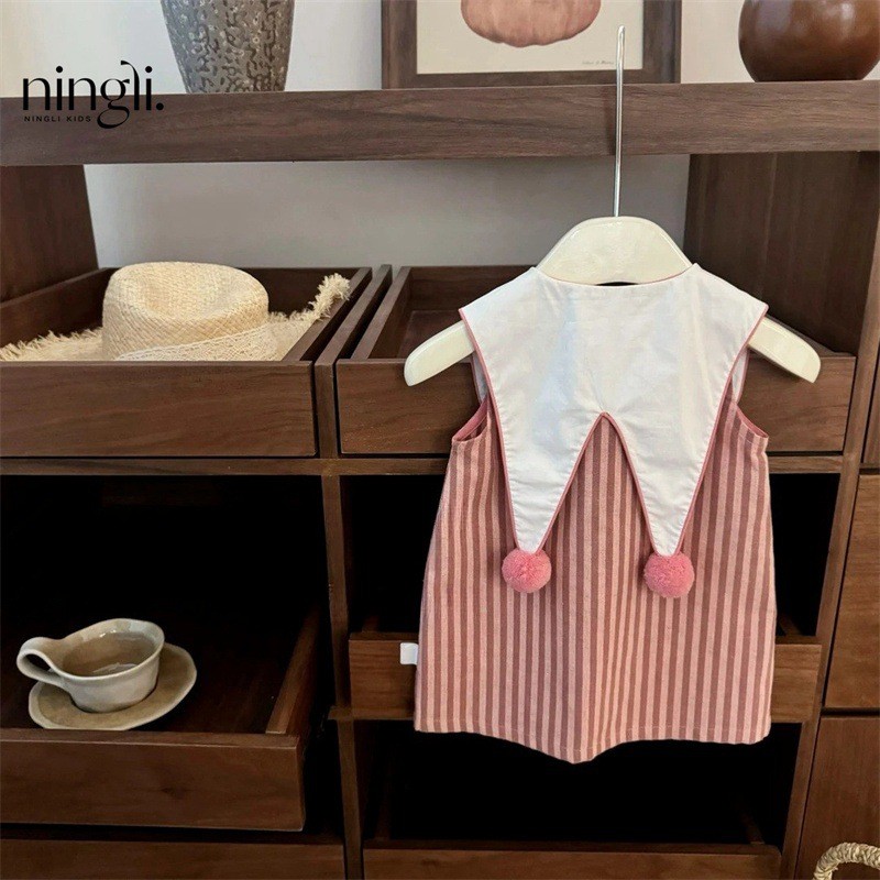 Buku harian pakaian bayi yang lucu COD Dress anak perempuan tanpa lengan dengan kerah garis-garis