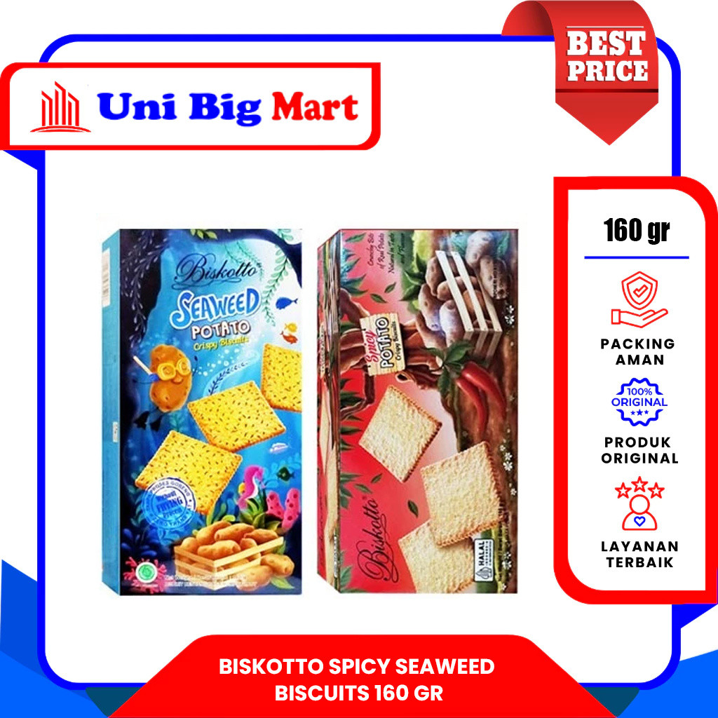 BISKOTTO POTATO CRISPY BISCUIT SEAWEED & SPICY BISKUIT KENTANG - 160 gr
