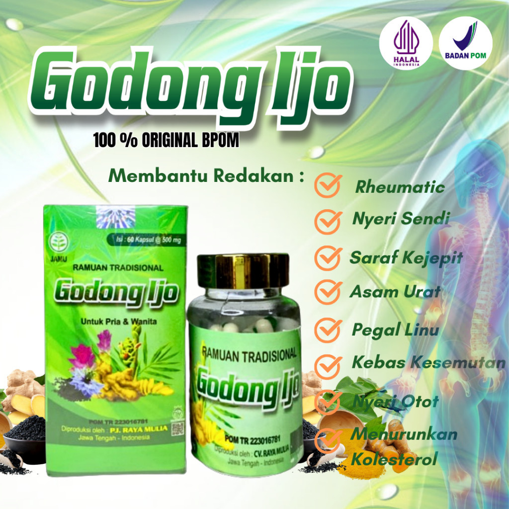 GODONG IJO AMANAH DAN TERPERCAYA  ASLI GODONG IJO KAPSUL Obat Saraf Kejepit Herbal Jamu Asam Urat Pe