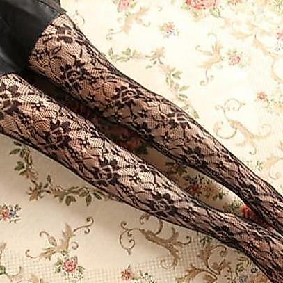 PH-24 sexy flower stocking pantyhose motif bunga renda hitam lolita