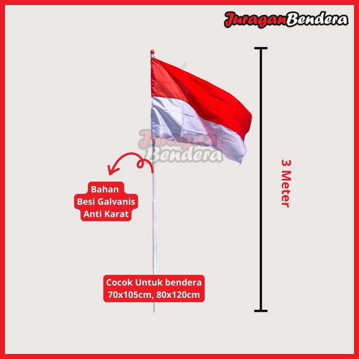 Tiang Bendera Rumah 3 Meter + Bendera Merah Putih Rumah - TiangTeleskop 3M, Peles
