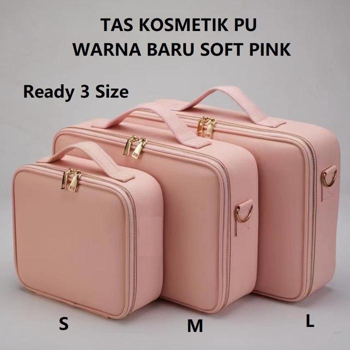 lv Tas Kosmetik PU Soft Pink Tas Make up Beauty Case Makeup Box - Pink Size S