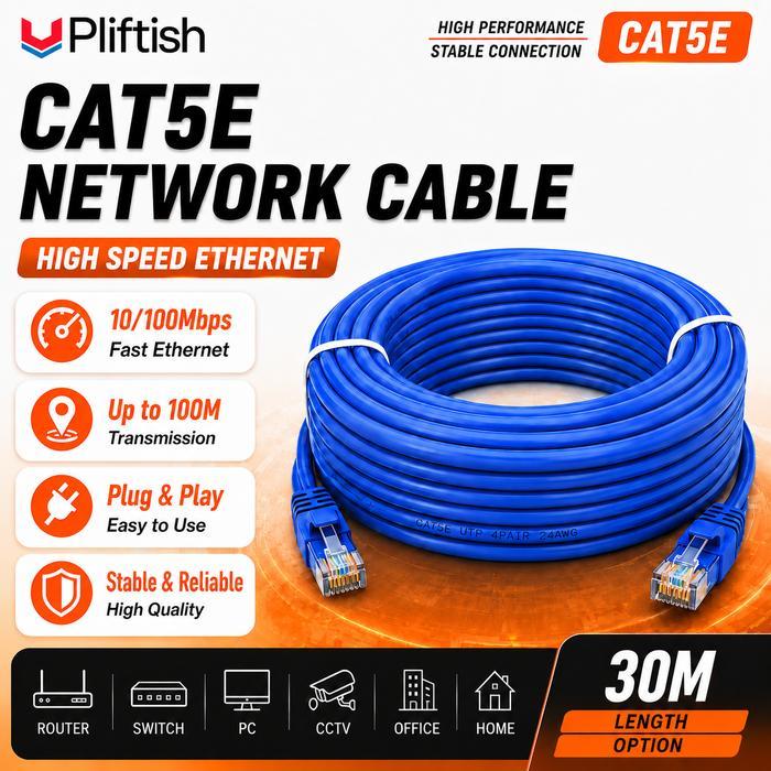 Kabel LAN Cat5 30M Outdoor Indoor Kabel Patch Cord UTP  RJ45 CAT5 Komputer Broadband 100MBS LAN Cabl