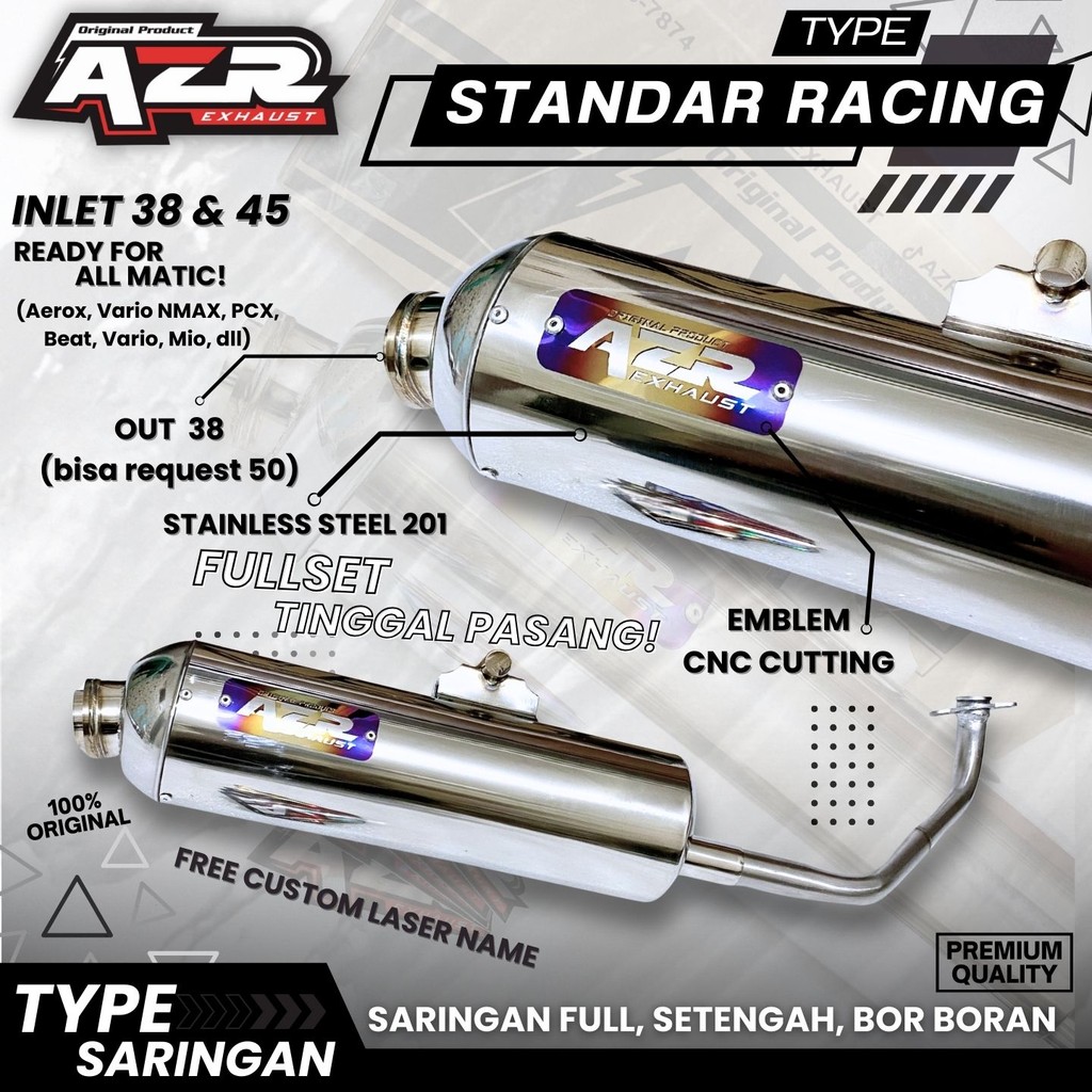 Knalpot Standar Racing 26-28mm Aerox Nmax PCX Vario Beat Scoopy Mio AZR_EXHAUST ORIGINAL