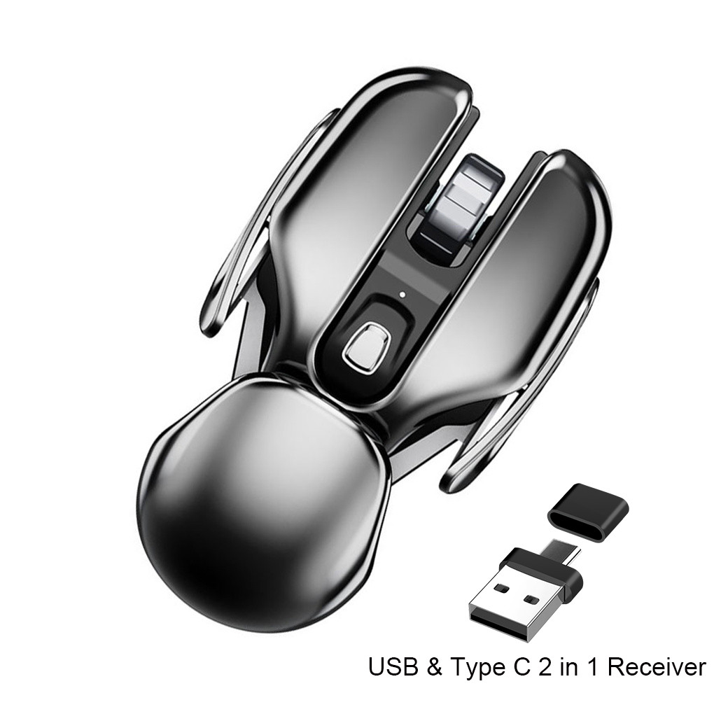 PX2 Metal 2.4G Rechargeable Wireless Mute 1600DPI Dual Mode Mouse 6 Buttons for Mac PC Laptop Comput
