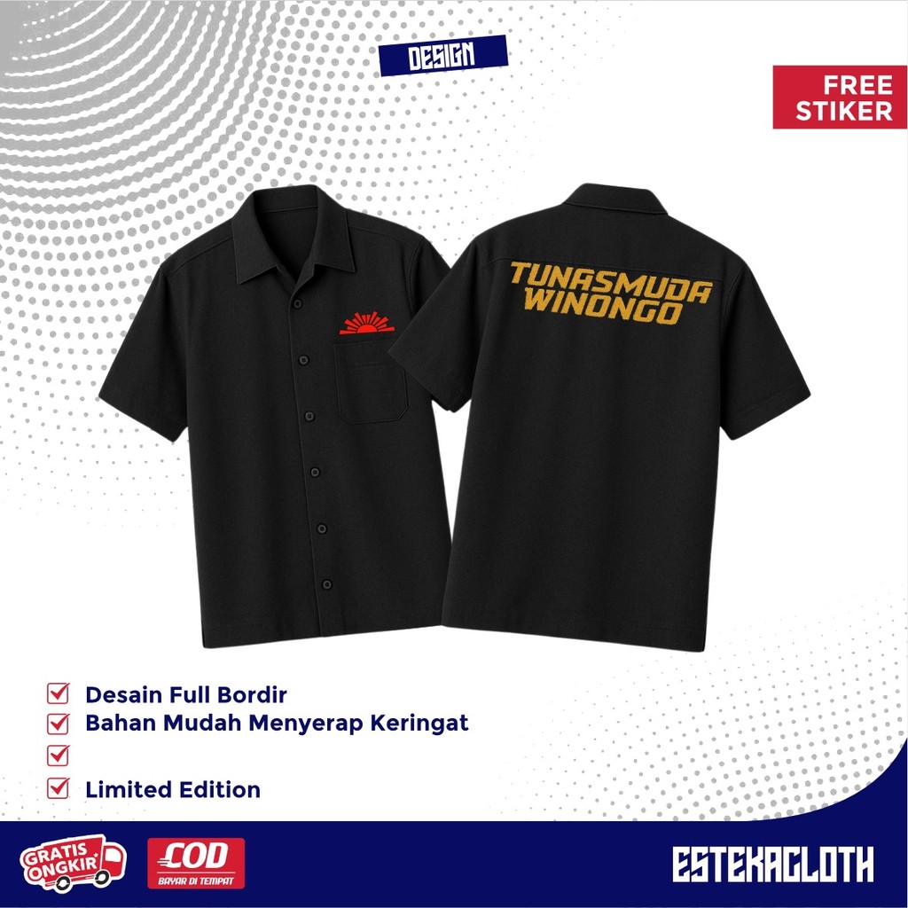 Kemeja Bordir Lengan Pendek PSHW  Motif Tunas Muda Winongo By EstekaCloth