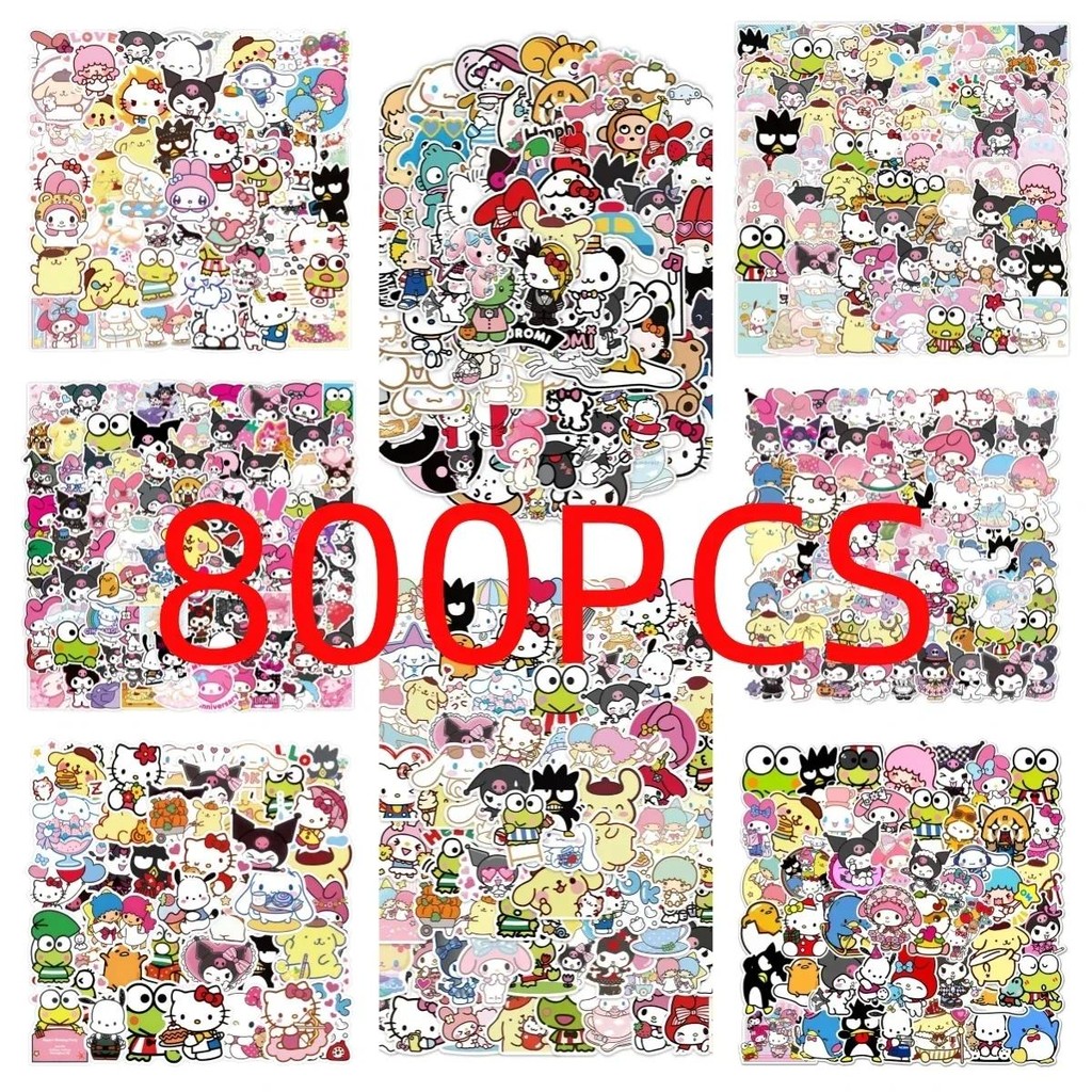 

100pcs Kawaii My Melody Kuromi Hello Kitty Stickers for Kids Girls DIY Stationery Diary Cute Cartoon Sanrio Sticker Decals