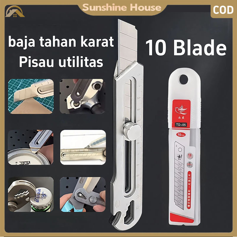 

6in1 Cutter Pisau 18mm Cutter Besi Stainless Besar / 10pc Pisau Set Cutter Pisau Pemotong Kertas / Multifungsi Pembuka Tutup Botol Penggaris Cutter