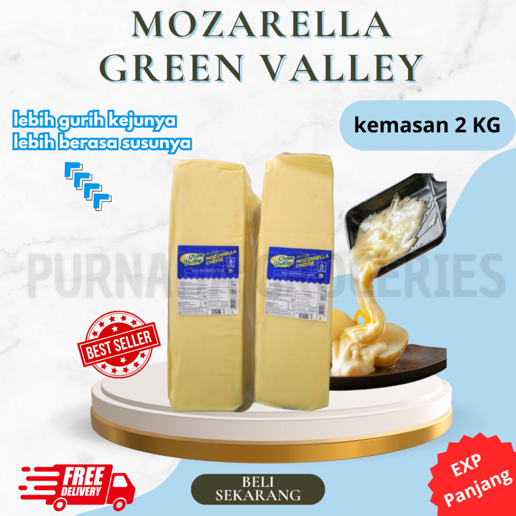 

Green Valley Mozarella 2 kg Cheese Premium Keju Mozarella Lumer Termurah Terlaris