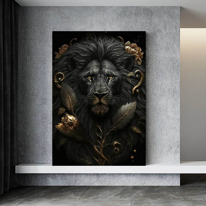 

Lion Canvas Print Art, Lion Sitting On Throne Canvas Wall Art Poster Pictures for Living Room Home Decoration