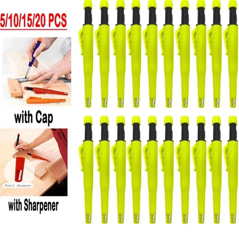 

5/20 PC Woodworking Construction Solid Carpenter Mechanical Pencil with Sharpener with Pen Cap Pencil Office Supplies Stationery