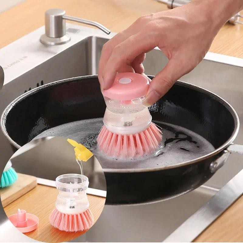 

Kitchen Wash Pot Dish Brush Washing Utensils with Washing Up Liquid Soap Dispenser Household Kitchen Cleaning Accessories