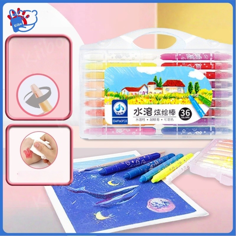 

New Water Soluble Crayon 24/36/48 Warna Krayon Water Soluble Warna Cerah Tidak Beracun Dan AmanPremium