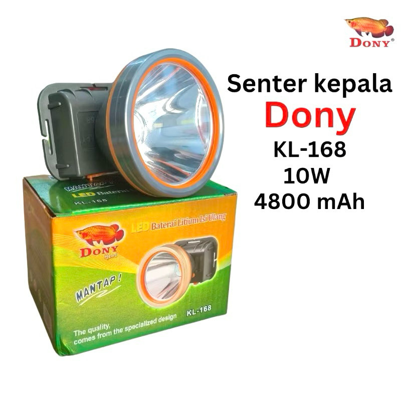 DONY Senter Kepala KL 168 Headlamp Original 10w 10 Watt 2 Baterai Cahaya Putih Kuning