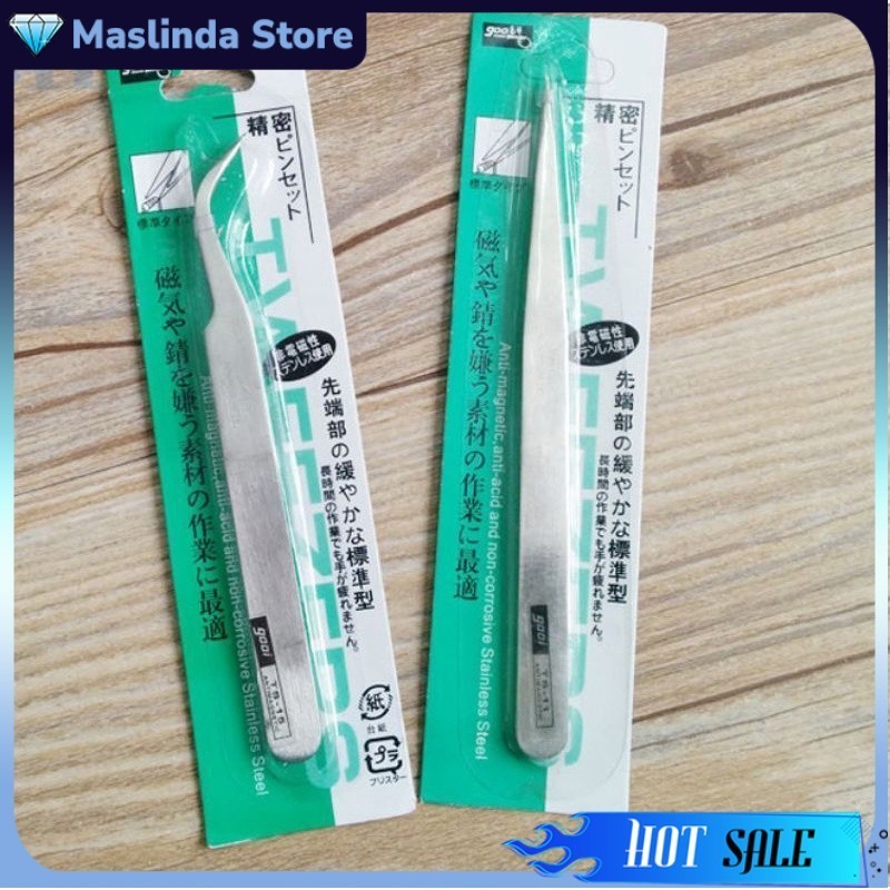 Pinset Lurus Tebal Stainless Steel Laboratorium - Silver