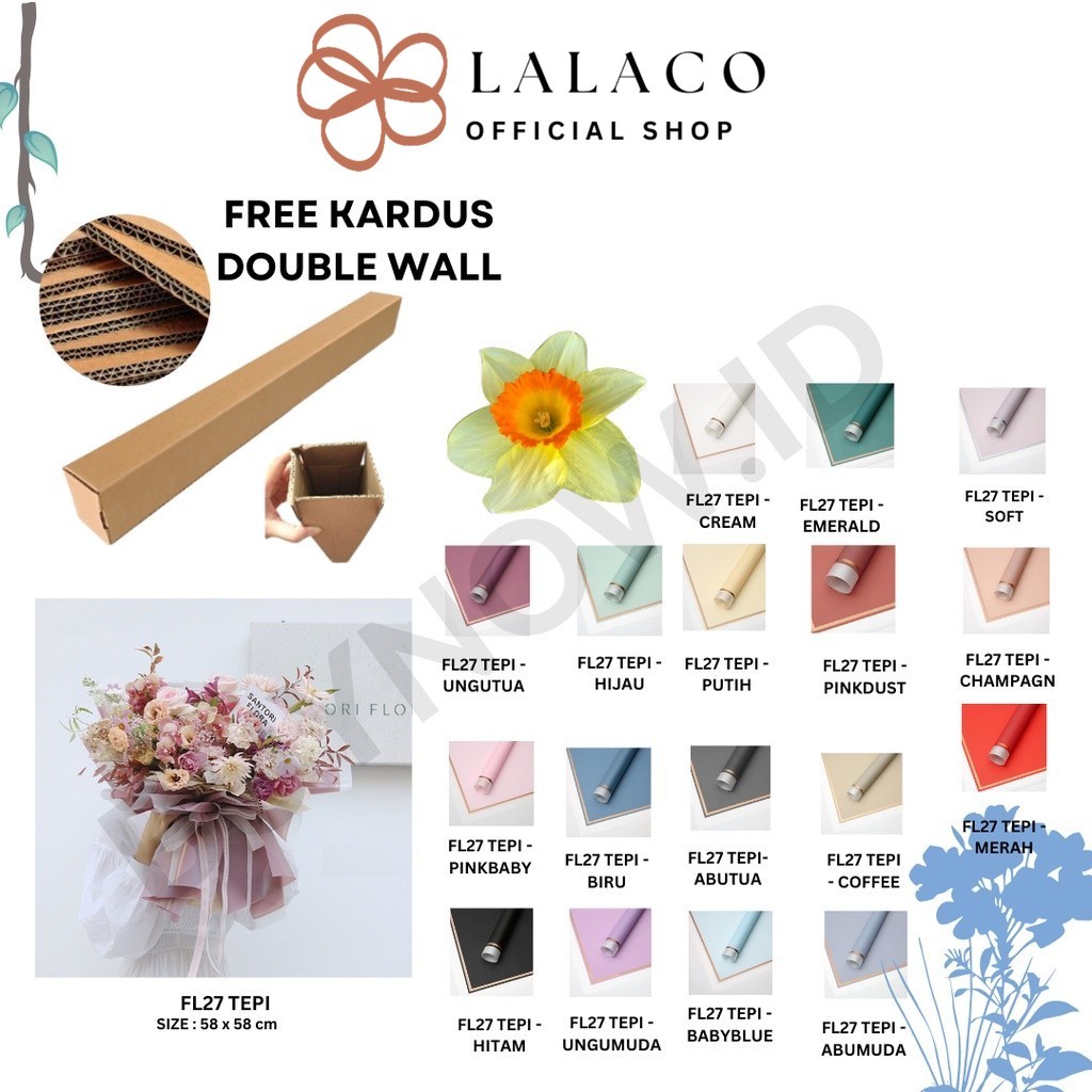

LALACO - (5 LEMBAR) - FL27 TEPI Kertas Bunga Paper Buket Motif Lis Gold Pinggir Transparant Florist Cellophane Wrapping