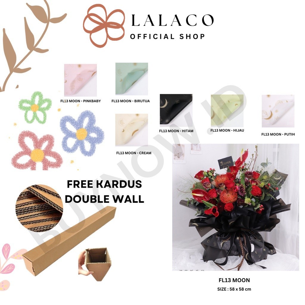 

LALACO - (5 LEMBAR) - FL13 MOON Kertas Bunga Paper Buket Motif Bulan Modern Florist Cellophane
