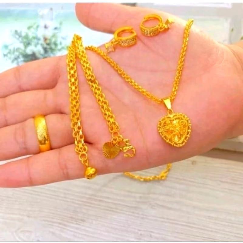 Set perhiasan lengkap nuri medan polos liontin Love gold warna lapis emas 24k fhasion perhiasan