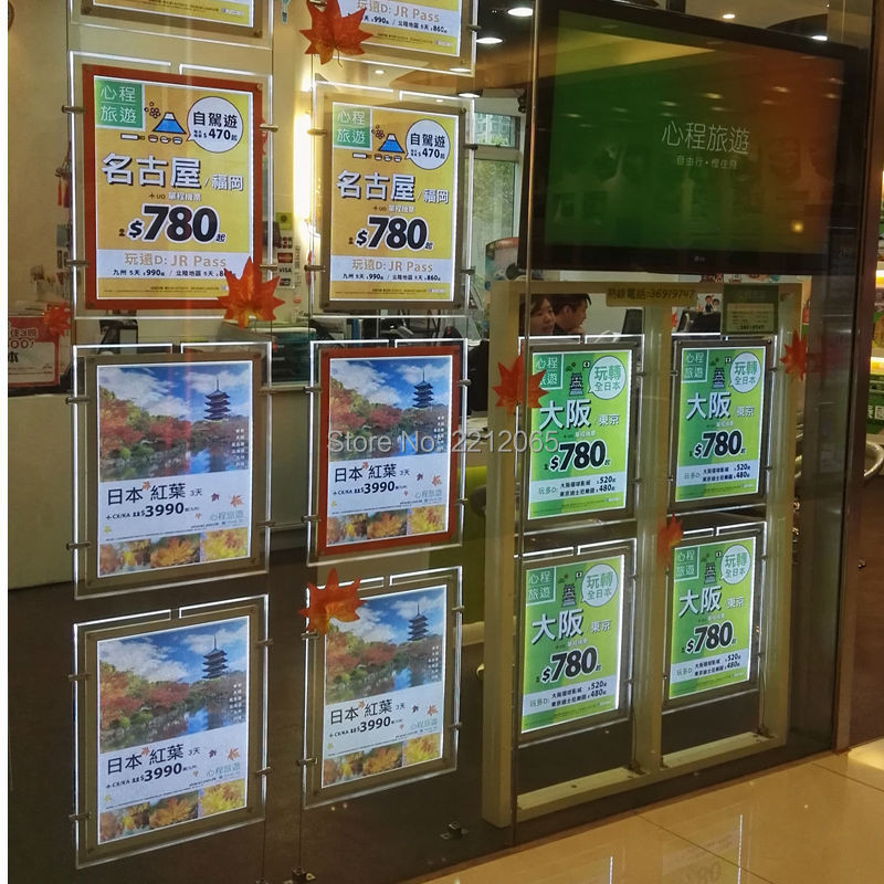 

Ultra Slim Double Sided Estate Agent Cable Display System, Window Wire Fittings, LED Light Pockets, A4, Pack of 3Units