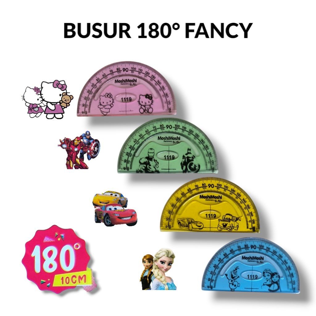 

(1pc) BUSUR MIKA FANCY MOSHI MOSHI 180° / 10CM busur derajat PROTRACTOR