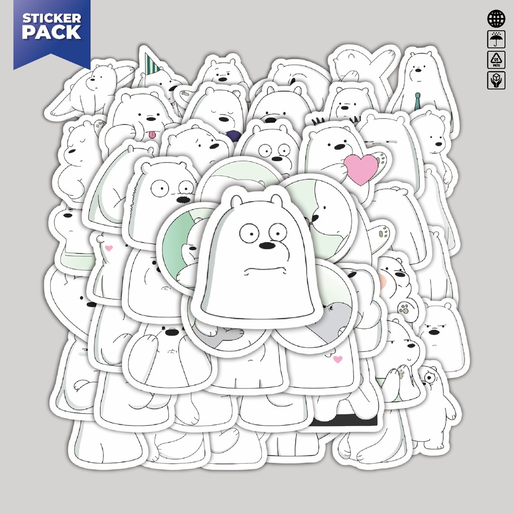 

[100PCS]Stiker Pack Funny Character We Bare Bear The Ice Bear Only Aesthetic Vinyl Anti Air Dekorasi Sticker Laptop Buku Journal Koper Helm Casing HP Gitar Helm Skateboard