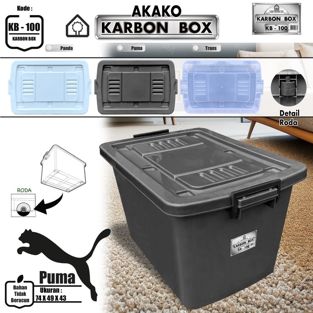 VF45RD AKAKO - Karbon Box PUMA Hitam Black JUMBO BESAR RODA Kontainer Box Plastik Container