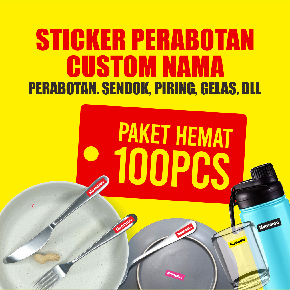 

100 PCS Sticker Custom Nama Stiker Piring Sendok Perabotan Waterproof timbul UV DTF