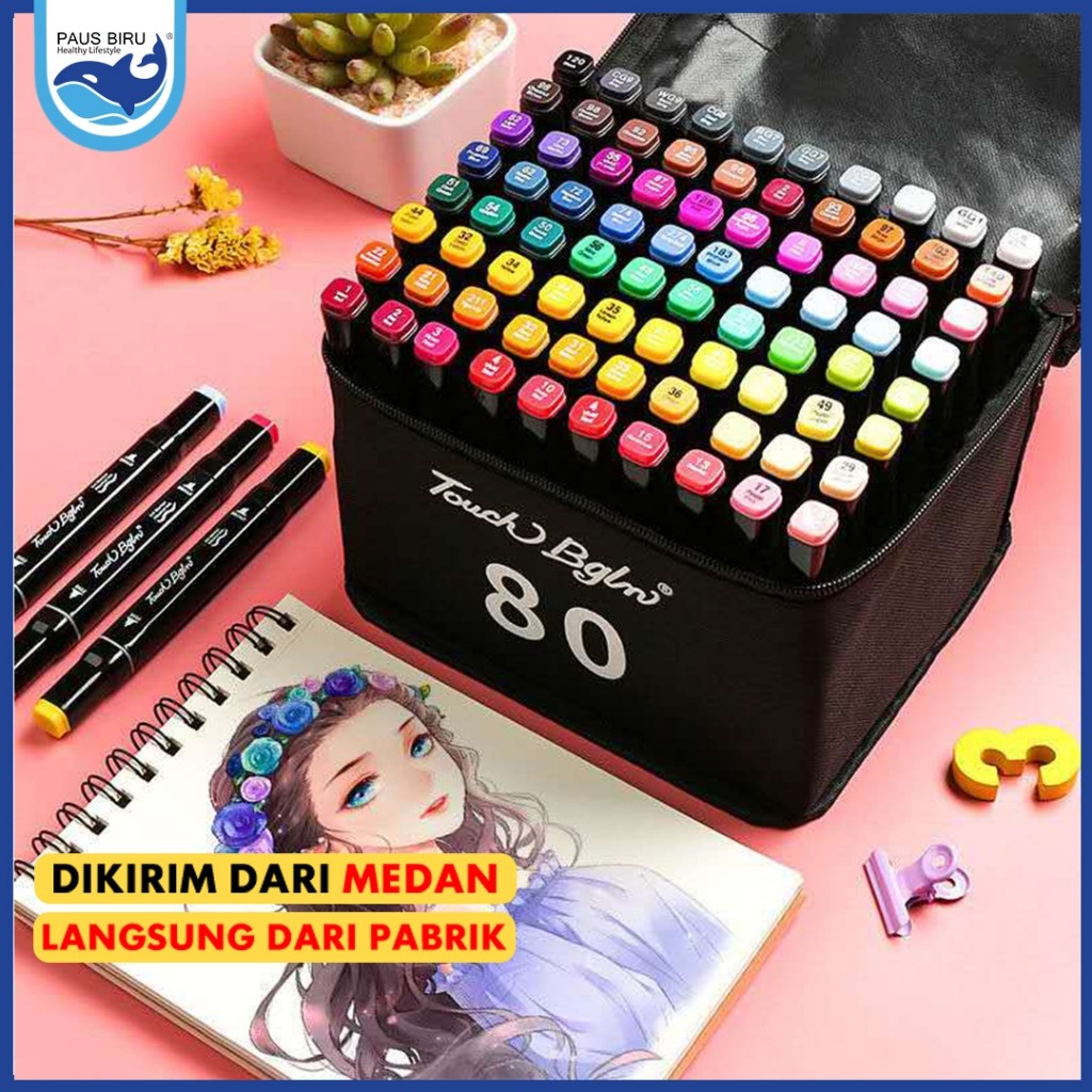 

Paus Biru - Medan Aimilo Spidol Warna Warni 1 Set Sketch Marker 2 Tip Touch Marker 48/60/80 Warna