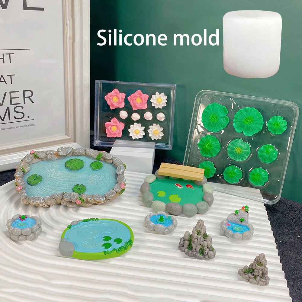 

Mini Pond Rockery Silicone Mold Lotus Leaf Gypsum Epoxy Resin Clay Mold DIY Desktop Decoration Tools