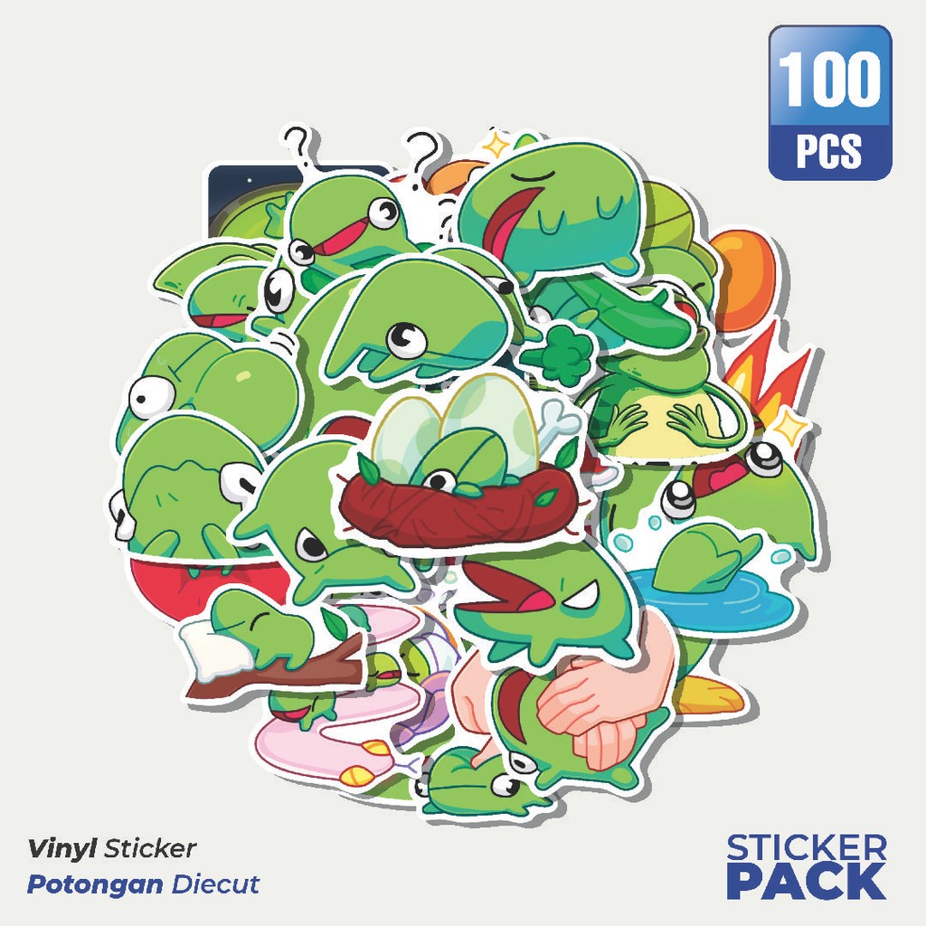 

100 PCS STIKER Stiker Animal Frog [Hewan Katak] Waterproof Aesthetic- Untuk Laptop, Motor, dan Helm - Paper Stationery Pack