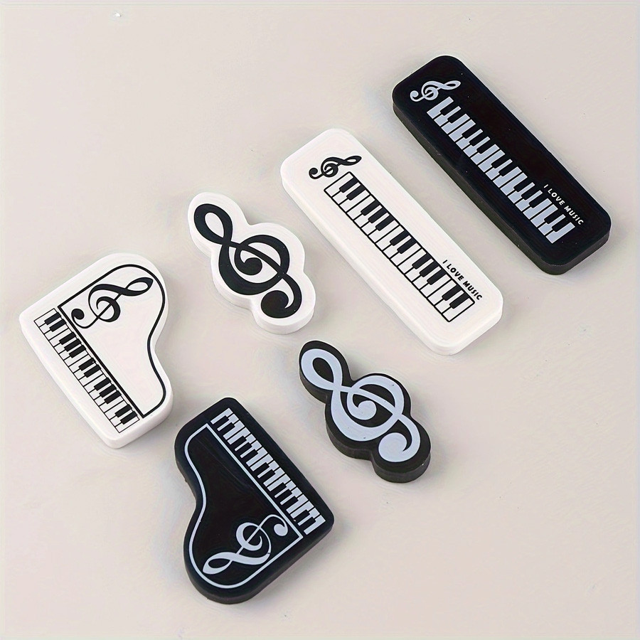 

3pcs music creative erasers, black and white random, for student rewards, gifts for classmates and friends, teacher rewards.