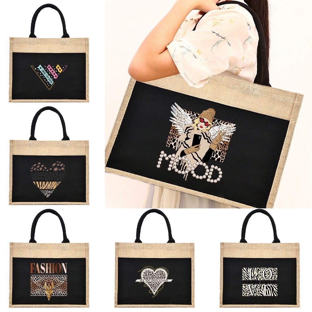 Jute Handbag Women Linen Shoulder Sacks Jute Imitation Sacks Linen Bags Shopping Tote Laminated Bags