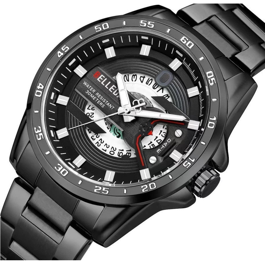 Jam Tangan Pria BELLEDA 9382 Rantai Stainless Steel Tanggal ORIGINAL Aktif Anti Air 3 Atm Man Watche