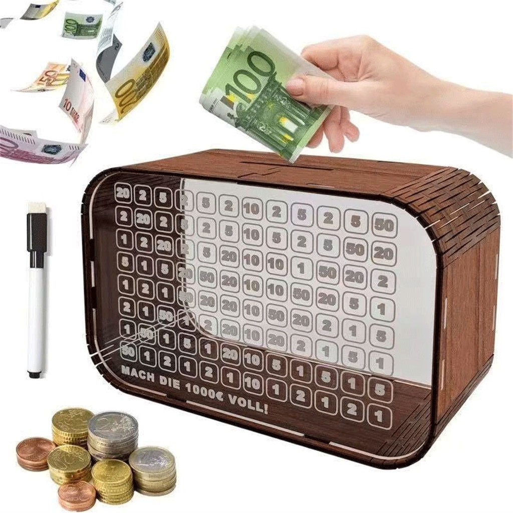 Transparent Wooden Savings Box Acrylic Cash  Box Transparent Cash Saver Box Money Box For Adults And