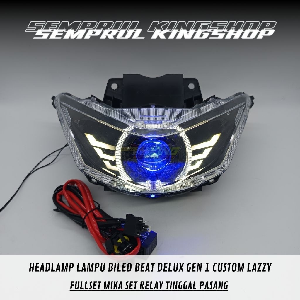 Head Lamp Lampu Depan Beat Deluxe Beat Street Gen 1 Custom Lazy Full Set Kabel Relay Tinggal Pasang