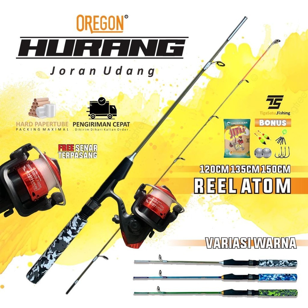 Paket Pancing Udang Super Lentur dengan Joran Oregon dan Reel Atom atau Aluminium Bonus Senar Terpas
