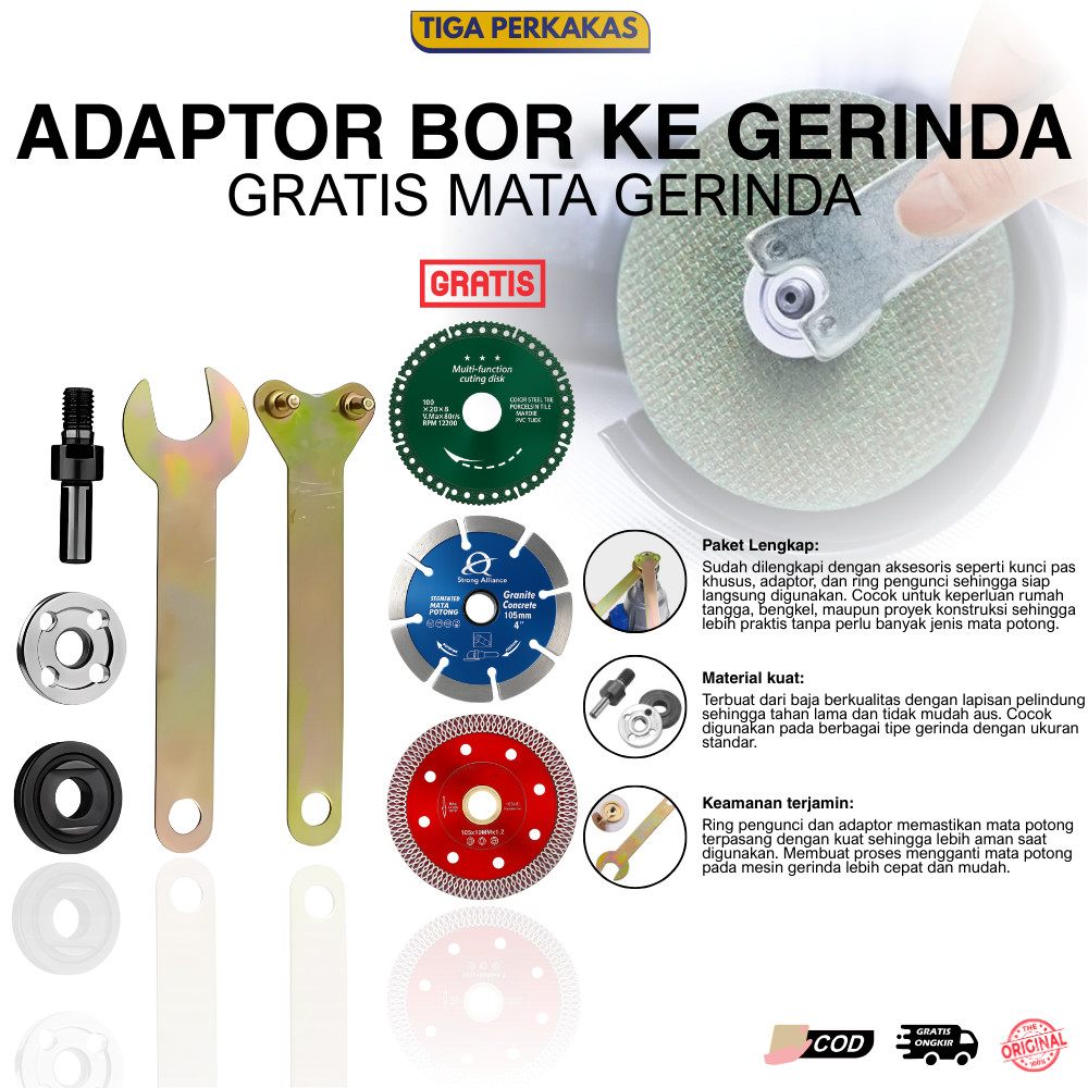 Paket PROMO - Arbor Adaptor Bor Ke Gerinda Arbor Set Mata Potong Ubah Bor Jadi Mesin Potong Gerinda
