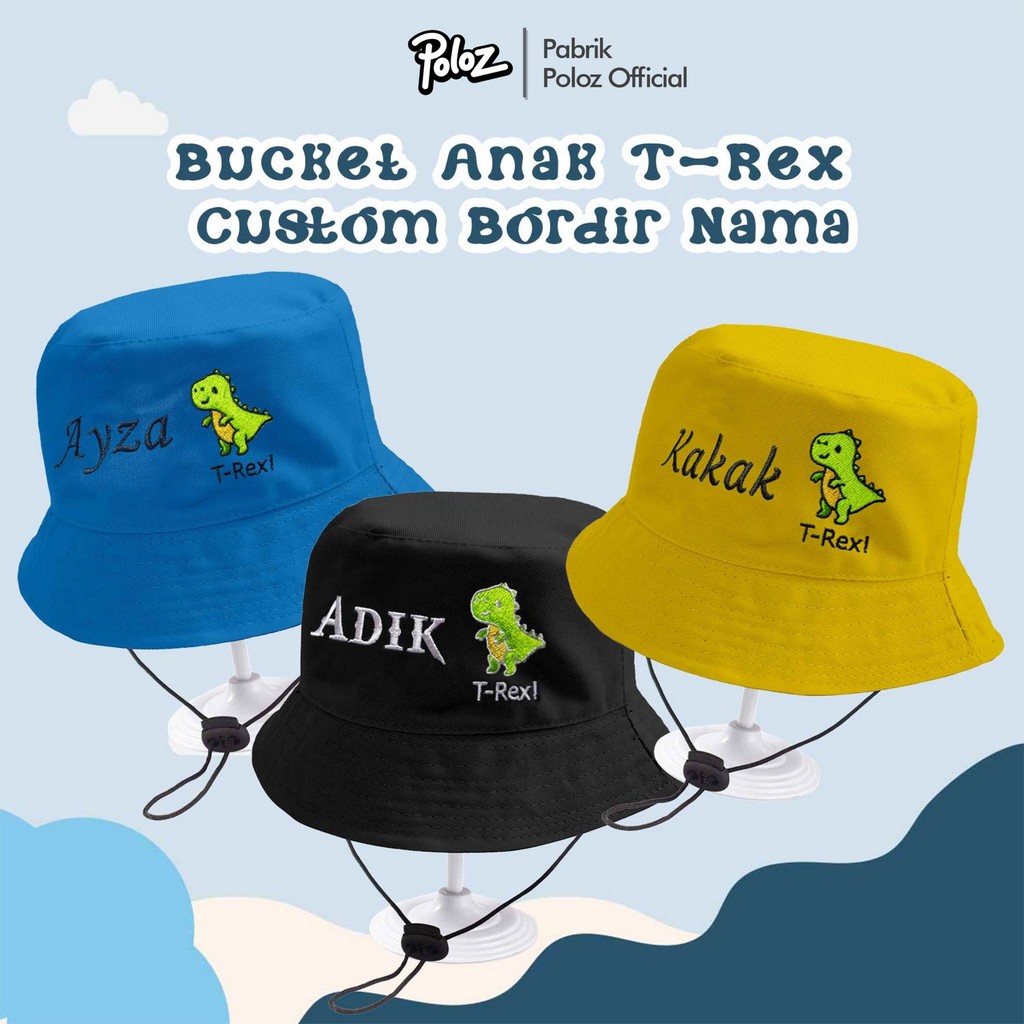 TOPI BUCKET ANAK BAYI BORDIR TIREX DAN CUSTOME BORDIR NAMA ANAK BUCKET LUCU MURAH MERIH TOI BUCKET A